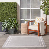 Nourison Essentials 60" Square Contemporary Indoor/Outdoor Rug in Gray/Ivory