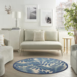 Nourison Aloha Indoor/Outdoor Navy 4' x Round Area Rug, Easy Cleaning, Non Shedding, Bed Room, Living Room, Dining Room, Backyard, Deck, Patio (4 Round)