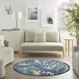 Nourison Aloha Indoor/Outdoor Navy 4' x Round Area Rug, Easy Cleaning, Non Shedding, Bed Room, Living Room, Dining Room, Backyard, Deck, Patio (4 Round)