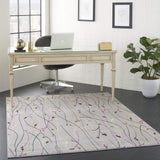 Nourison Grafix Grey 3'9" x 5'9" Area Rug, Modern, Botanical , Bed Room, Living Room, Dining Room, Kitchen, Easy Clean, Non Shedding, (4' x 6')