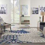 Nourison Aloha Indoor/Outdoor Floral Ivory/Navy 9'6" x 13' Area Rug, (10' x 13')