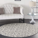 Nourison Grafix Floral Grey 5'3" x Round Area -rug, Easy -cleaning, Non Shedding, Bed Room, Living Room, Dining Room, Kitchen (5 Round)