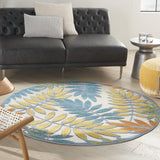 Nourison Aloha Indoor/Outdoor Tropical Botanical Ivory/Multi 4' x Round Area Rug, (4' Round)