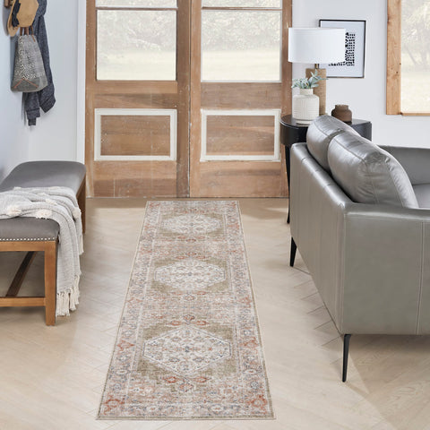 Nourison Astra Machine Washable Traditional Sage Multi 2'2" x 10' Area Rug, Easy Clean, Non Shedding, Bed Room, Living Room, Dining Room, Kitchen (2x10)