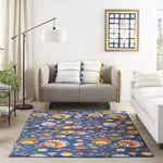 Nourison Allur Floral Navy Multicolor 5'3" x 7'3" Area -Rug, Easy -Cleaning, Non Shedding, Bed Room, Living Room, Dining Room, Kitchen (5x7)