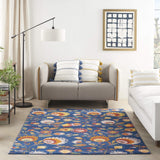 Nourison Allur Floral Navy Multicolor 5'3" x 7'3" Area -Rug, Easy -Cleaning, Non Shedding, Bed Room, Living Room, Dining Room, Kitchen (5x7)
