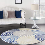 Nourison Grafix Geometric White 5'3" x Round Area Rug, Easy Clean, Non Shedding, Bed Room, Living Room, Dining Room, Kitchen (5 Round)