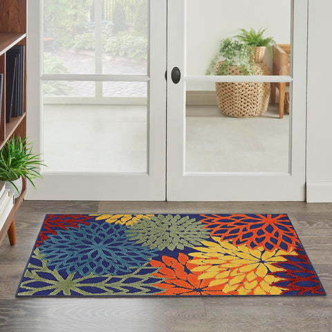 Nourison Aloha Indoor-Outdoor Navy Multicolor 2'8" x 4' Area Rug, Easy Cleaning, Non Shedding, Bed Room, Living Room, Dining Room, Backyard, Deck, Patio (3x4)