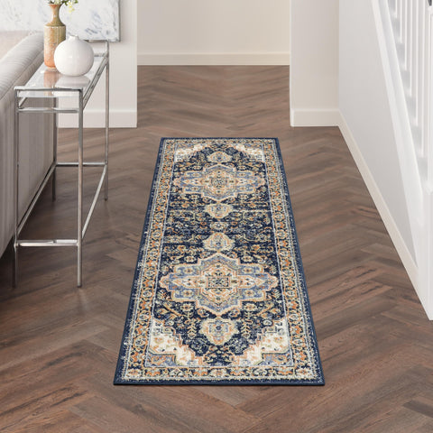 Nourison Essentials Indoor/Outdoor Navy 2'2" x 7'6" Area Rug, Non Shedding, Bed Room, Living Room, Dining Room, Backyard, Deck, Patio (2x8)