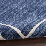 Nourison Essentials Indoor/Outdoor Solid Bordered Navy/Ivory 2'2" x 7'6 Area Rug, Easy Cleaning, Non Shedding, Bed Room, Living Room, Dining Room, Backyard, Deck, Patio (2x8)
