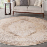 Nourison Astra Machine Washable Beige 5'3" x Round Area Rug, Easy Clean, Non Shedding, Bed Room, Living Room, Dining Room, Kitchen (5' Round)