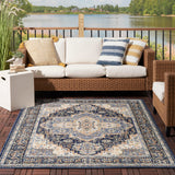 Nourison Essentials Indoor/Outdoor Navy 5' x 7' Area Rug, Non Shedding, Bed Room, Living Room, Dining Room, Backyard, Deck, Patio (5x7)