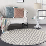 Nourison Grafix Geometric White/Grey 5'3" x Round Area -Rug, Easy -Cleaning, Non Shedding, Bed Room, Living Room, Dining Room, Kitchen (5 Round)