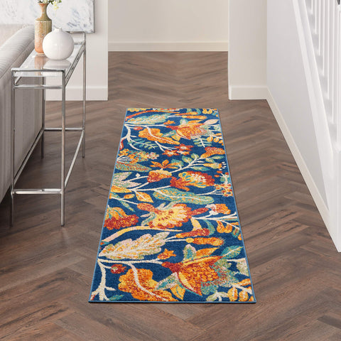 Nourison Allur Modern Navy Multicolor 2'3" x 7'6" Area Rug, Easy Clean, Non Shedding, Bed Room, Living Room, Dining Room, Kitchen (2x8)