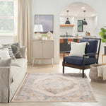 Nourison Astra Machine Washable Ivory Blue 5'3" x 7' Area Rug, Easy Clean, Non Shedding, Bed Room, Living Room, Dining Room, Kitchen (5' x 7')