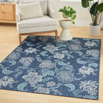 Nourison Garden Oasis Indoor/Outdoor Navy 5' x 7' Area Rug, Easy-Cleaning, Non Shedding, Bed Room, Living Room, Dining Room, Backyard, Deck, Patio (5x7)
