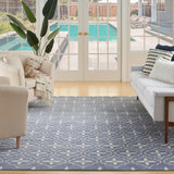 Nourison Essentials Outdoor Blue Ivory 5' x 7' Area Rug, Easy Cleaning, Non Shedding, Bed Room, Living Room, Dining Room, Deck, Backyard, Patio (5x7)