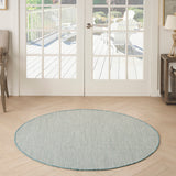 Nourison Courtyard Indoor/Outdoor Ivory/Aqua 4' x Round Area Rug, Easy Cleaning, Non Shedding, Bed Room, Living Room, Dining Room, Backyard, Deck, Patio (4 Round)