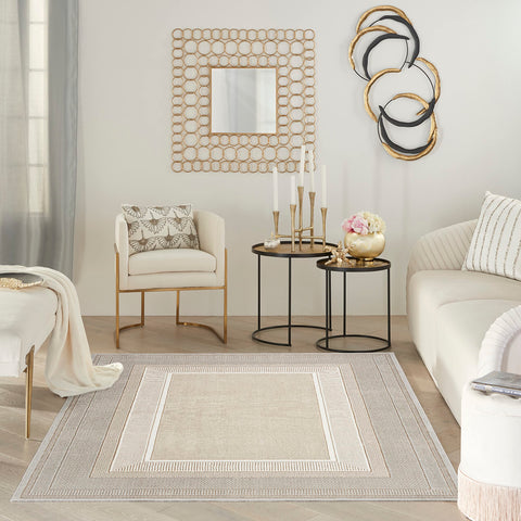 Nourison Glam Geometric Ivory 3'11" x 5'11" Area -Rug, Easy -Cleaning, Non Shedding, Bed Room, Living Room, Dining Room, Kitchen (4x6)