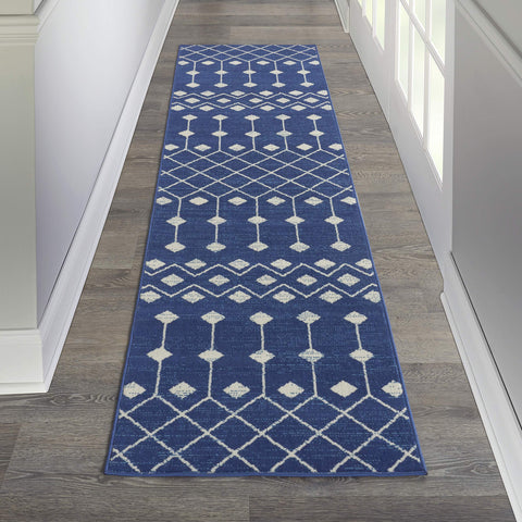 Nourison Grafix Moroccan Navy 2'3" x 12' Area Rug, Easy Cleaning, Non Shedding, Bed Room, Living Room, Dining Room, Kitchen (2x12)
