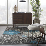 Nourison Passion Charcoal/Blue 3'9" x 5'9" Area Rug, Floral, Farmhouse, Easy Cleaning, Non Shedding, Bed Room, Living Room, Dining Room, Kitchen, (4' x 6')