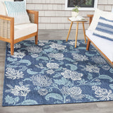 Nourison Garden Oasis Indoor/Outdoor Navy 5' x 7' Area Rug, Easy-Cleaning, Non Shedding, Bed Room, Living Room, Dining Room, Backyard, Deck, Patio (5x7)
