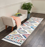 Nourison Tribal Decor Tribal White 2'2'' x 7'9'' Area-Rug, Easy-Cleaning, Non Shedding, Bed Room, Living Room, Dining Room, Kitchen (2x8)