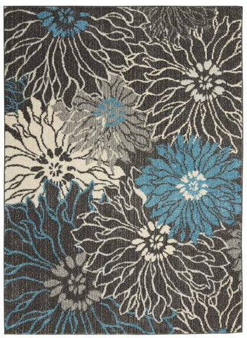 Nourison Passion Charcoal/Blue 3'9" x 5'9" Area Rug, Floral, Farmhouse, Easy Cleaning, Non Shedding, Bed Room, Living Room, Dining Room, Kitchen, (4' x 6')