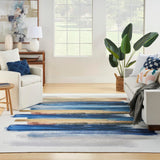 Nourison Washables Abstract Blue Multicolor 5'2" x 7' Area Rug, Easy Clean, Non Shedding, Bed Room, Living Room, Dining Room, Kitchen (5x7)