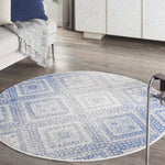 Nourison Whimsicle Tribal Ivory Blue 5' x Round Area Rug, Easy Cleaning, Non Shedding, Bed Room, Living Room, Dining Room, Kitchen (5 Round)