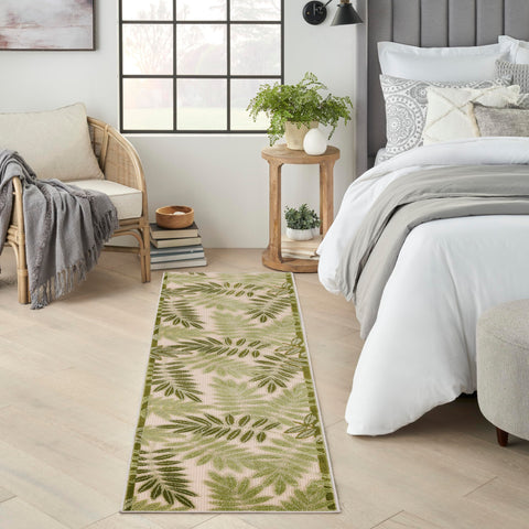 Nourison Aloha Indoor-Outdoor Ivory Green 2'3" x 8' Area Rug, Easy Cleaning, Non Shedding, Bed Room, Living Room, Dining Room, Backyard, Patio, Deck (2x8)