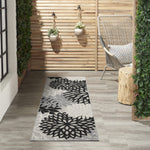 Nourison Aloha Indoor/Outdoor Black White 2'3'' x 8' Area-Rug, Tropical, Botanical, Easy-Cleaning, Non Shedding, Bed Room, Living Room, Dining Room, Deck, Backyard, Patio (2x8)