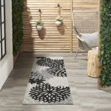 Nourison Aloha Indoor/Outdoor Black White 2'3'' x 8' Area-Rug, Tropical, Botanical, Easy-Cleaning, Non Shedding, Bed Room, Living Room, Dining Room, Deck, Backyard, Patio (2x8)