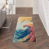 Nourison Celestial Multicolor Wave 2' x 6' Area Rug, Abstract, Spiral, Bed Room, Living Room, Dining Room, Kitchen, Easy Cleaning, Non Shedding, (6' x Runner)