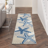 Nourison Aloha Indoor/Outdoor Blue/Grey 2'3" x 12' Area Rug, Coastal, Tropical, Easy Cleaning, Non Shedding, Bed Room, Living Room, Deck, Backyard, (12' x Runner)
