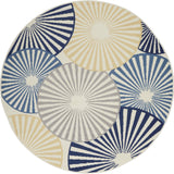 Nourison Grafix Geometric White 5'3" x Round Area Rug, Easy Clean, Non Shedding, Bed Room, Living Room, Dining Room, Kitchen (5 Round)