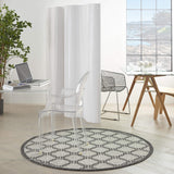 Nourison Garden Party Ivory/Charcoal 5'3" x Round Area Rug, Traditional, Trellis, Bed Room, Living Room, Dining Room, Kitchen, Easy Cleaning, Non Shedding, (5' Round)