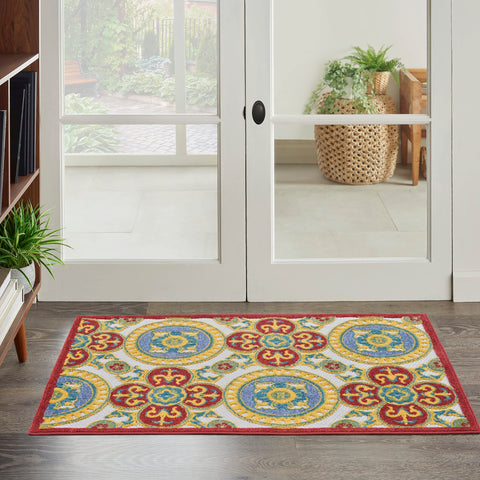 Nourison Aloha Indoor/Outdoor Red/Multi 2'8" x 4' Area Rug, Easy Cleaning, Non Shedding, Bed Room, Living Room, Dining Room, Backyard, Deck, Patio, High-traffic Areas (2x4)