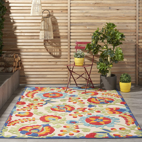 Nourison Aloha Indoor/Outdoor Multicolor 3'6" x 5'6" Area Rug, Easy Cleaning, Non Shedding, Bed Room, Living Room, Dining Room, Backyard, Deck, Patio (4x6)
