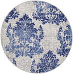 Nourison Whimsicle Damask Ivory Navy 5' x round Area Rug, Easy Cleaning, Non Shedding, Bed Room, Living Room, Dining Room, Kitchen (5 Round)
