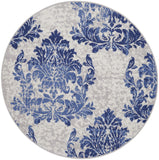Nourison Whimsicle Damask Ivory Navy 5' x round Area Rug, Easy Cleaning, Non Shedding, Bed Room, Living Room, Dining Room, Kitchen (5 Round)