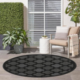 Nourison Easy Care Indoor/Outdoor Charcoal Black 5' x Round Area Rug, Easy Cleaning, Non Shedding, Bed Room, Living Room, Dining Room, Backyard, Deck, Patio (5 Round)