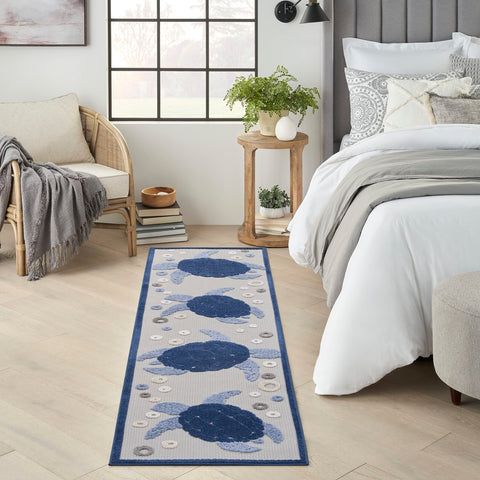 Nourison Aloha Indoor/Outdoor Navy Blue 2'3" x 8' Area Rug, Easy Cleaning, Non Shedding, Bed Room, Living Room, Dining Room, Backyard, Deck, Patio, High-Traffic Areas (2x8)