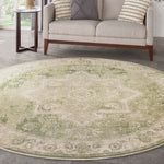 Nourison Astra Machine Washable Ivory Green 5'3" x Round Area Rug, Easy Clean, Non Shedding, Bed Room, Living Room, Dining Room, Kitchen (5' Round)