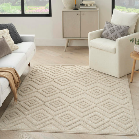 Nourison Versatile Indoor/Outdoor Cream 4' x 6' Area Rug, Easy Cleaning, Non Shedding, Bed Room, Living Room, Dining Room, Backyard, Deck, Patio (4x6)
