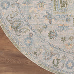 Nourison Astra Machine Washable Blue Green 5'3" x Round Area Rug, Easy Clean, Non Shedding, Bed Room, Living Room, Dining Room, Kitchen (5' Round)