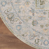 Nourison Astra Machine Washable Blue Green 5'3" x Round Area Rug, Easy Clean, Non Shedding, Bed Room, Living Room, Dining Room, Kitchen (5' Round)