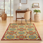 Nourison Aloha Indoor/Outdoor Red/Multi 3'6" x 5'6" Area Rug, Easy Cleaning, Non Shedding, Bed Room, Living Room, Dining Room, Patio, Deck, Backyard (4x6)