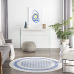 Nourison Whimsicle Geometric Ivory Blue 5' x Round Area Rug, Easy Cleaning, Non Shedding, Bed Room, Living Room, Dining Room, Kitchen (5 Round)