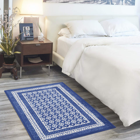 Nourison Whimsicle Geometric Navy 3' x 5' Area Rug, Easy Cleaning, Non Shedding, Bed Room, Living Room, Dining Room, Kitchen (3x5)